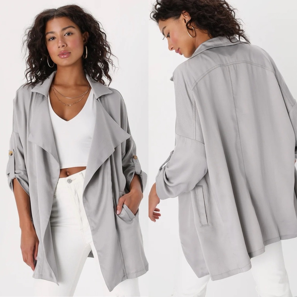 Lulus | Lucky Break Light Grey Oversized Jacket